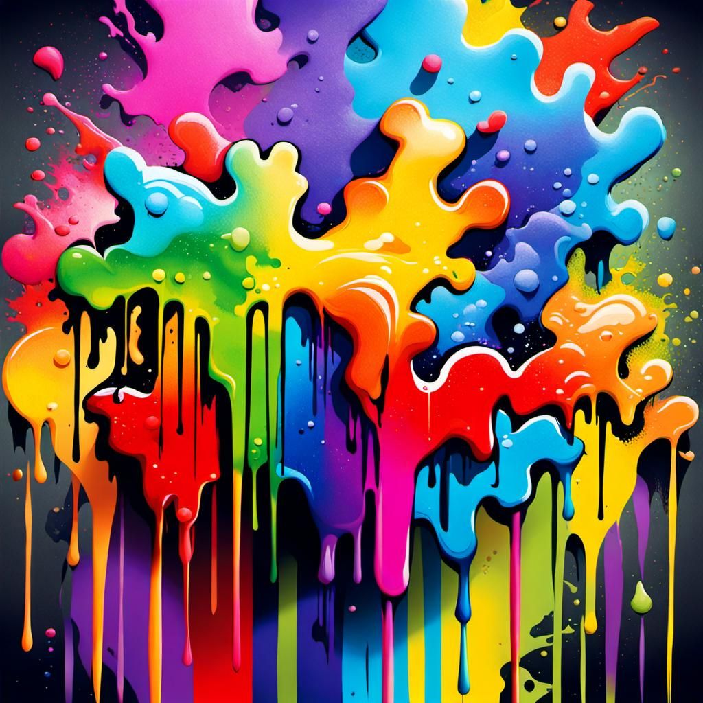 Heartbreak in Rainbow Graffiti Splash Art