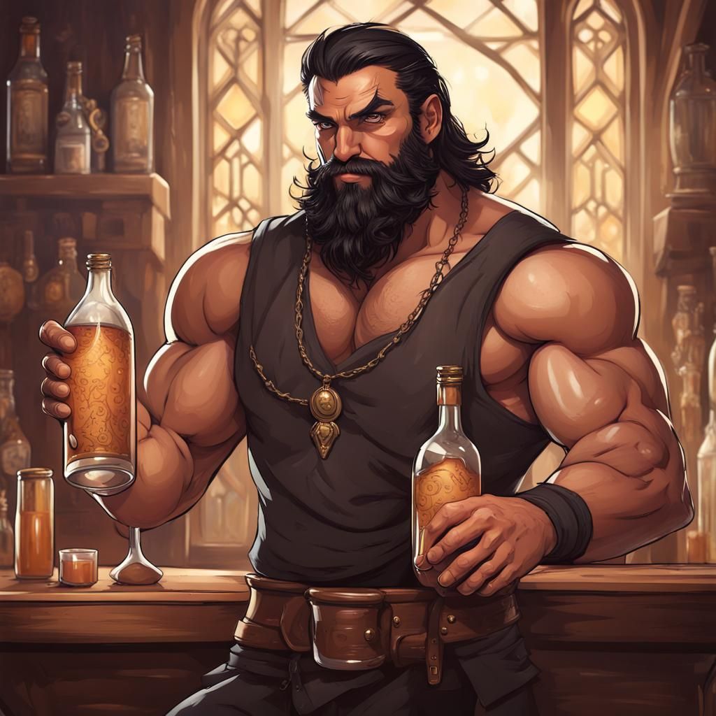Fantasy Portrait of a Drunk, Muscular Man