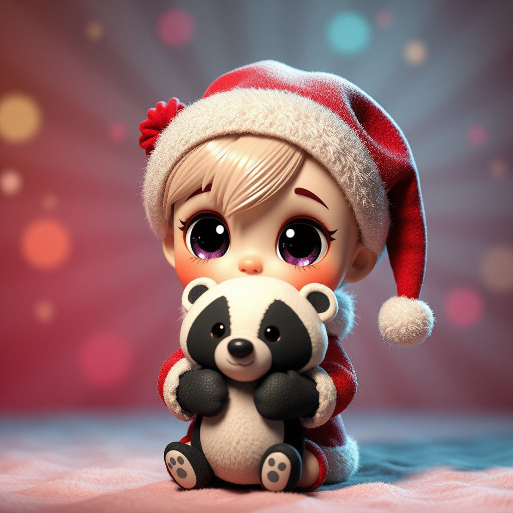Cute Chibi Christmas Doll with Badger Plush