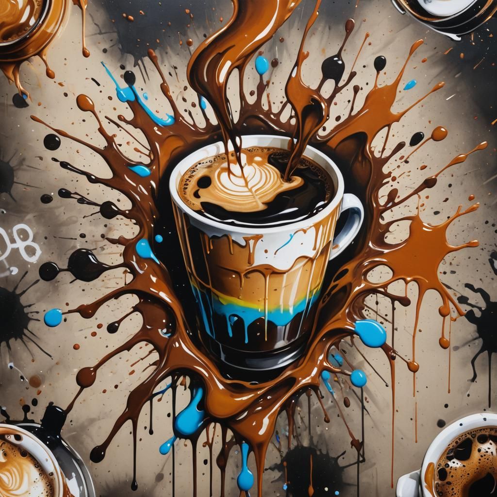 Coffee in Colorful Graffiti Splash Art