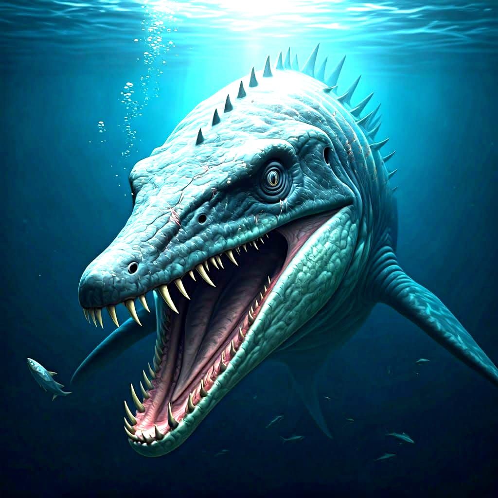 Elasmosaurus Hybrid with Battle Scars in Deep Water