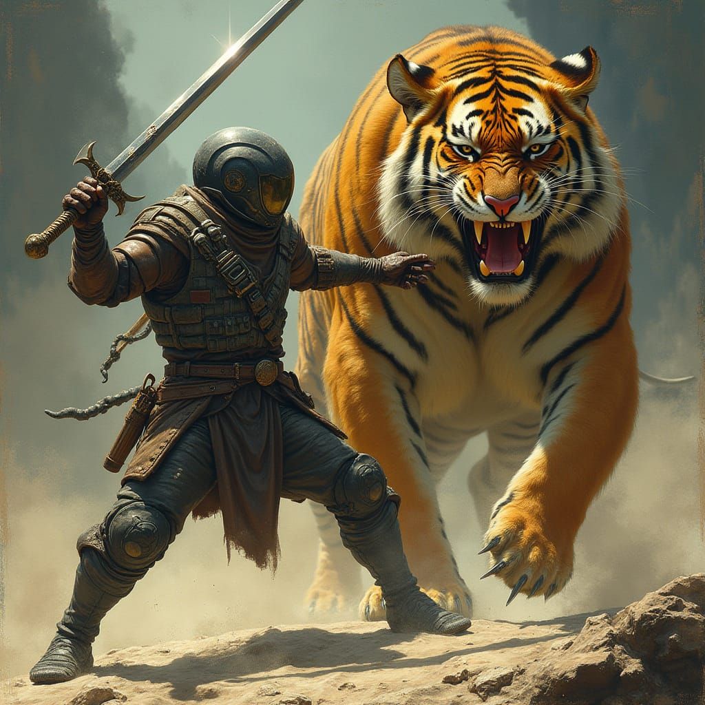 One-Armed Warrior's Fierce Battle with Tiger