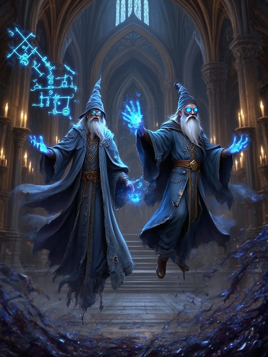 Wizards Conjure Dark Magic and Chaos in Gothic Hall