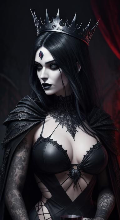 Gothic Woman with Wine Cup in Dark Castle