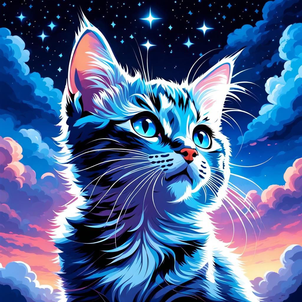 Starry Cat in Disney Style with Furry Chest