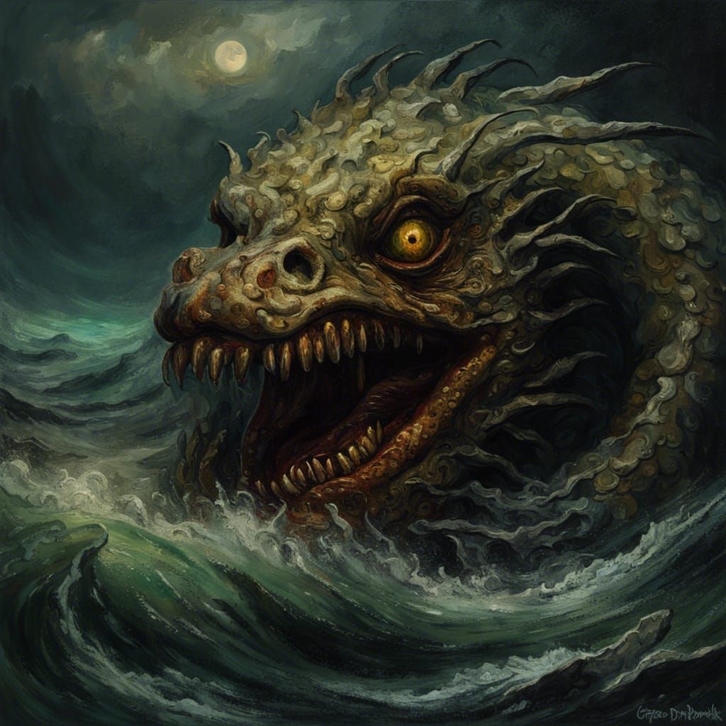 Grotesque Sea Serpent in Gothic Impressionist Style