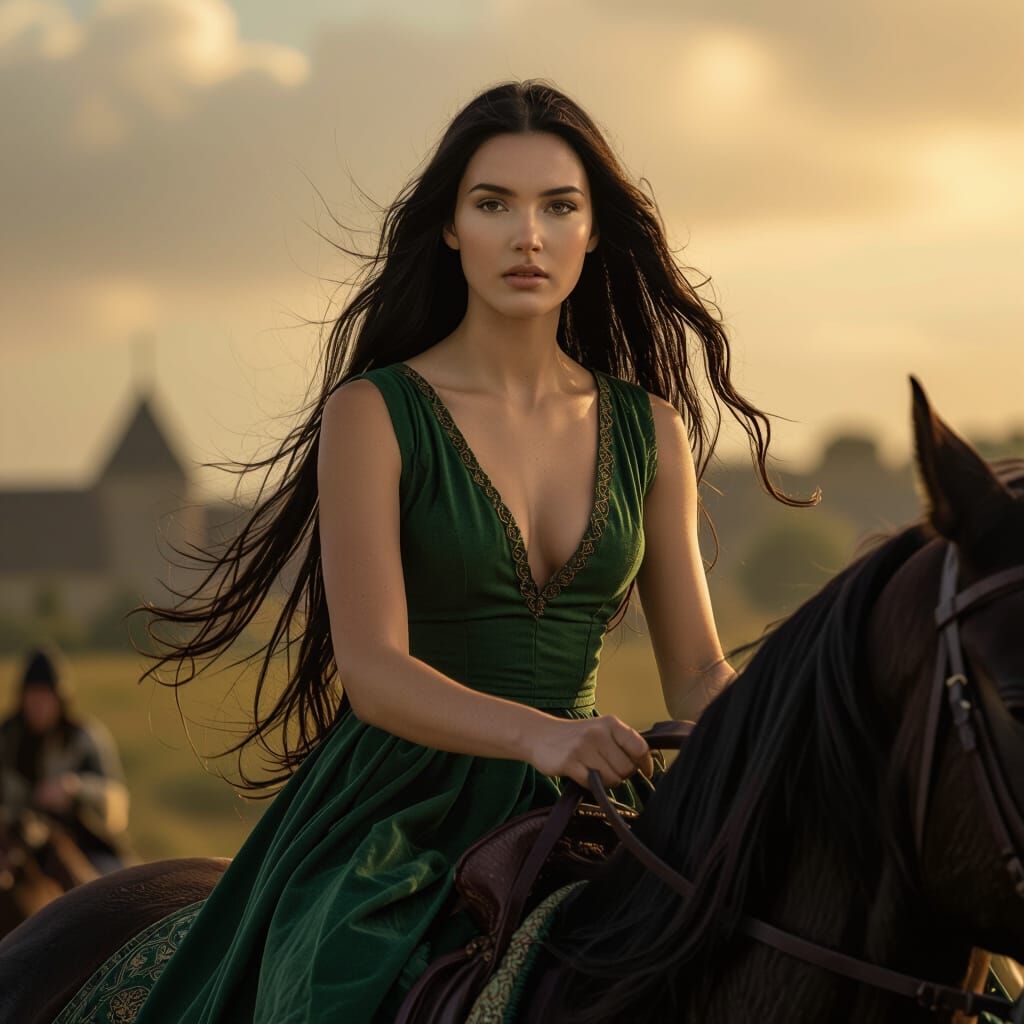 Cinematic Medieval Scene: Woman on Horseback