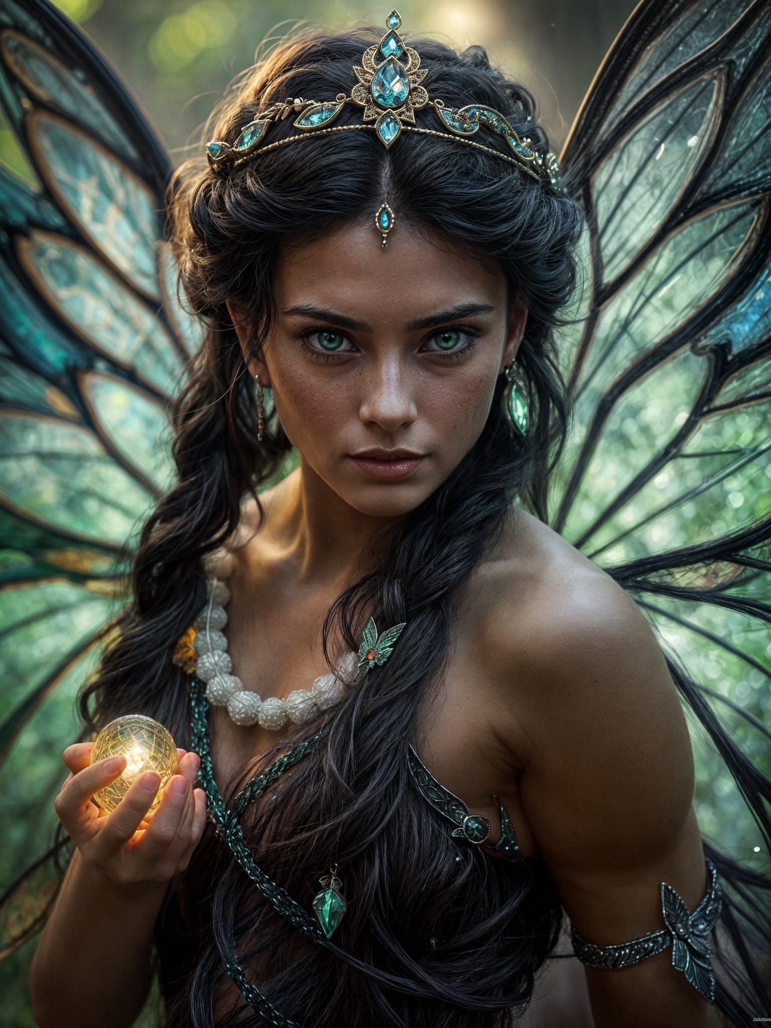 Fairy Queen with Bioluminescent Wings in Cinematic Style