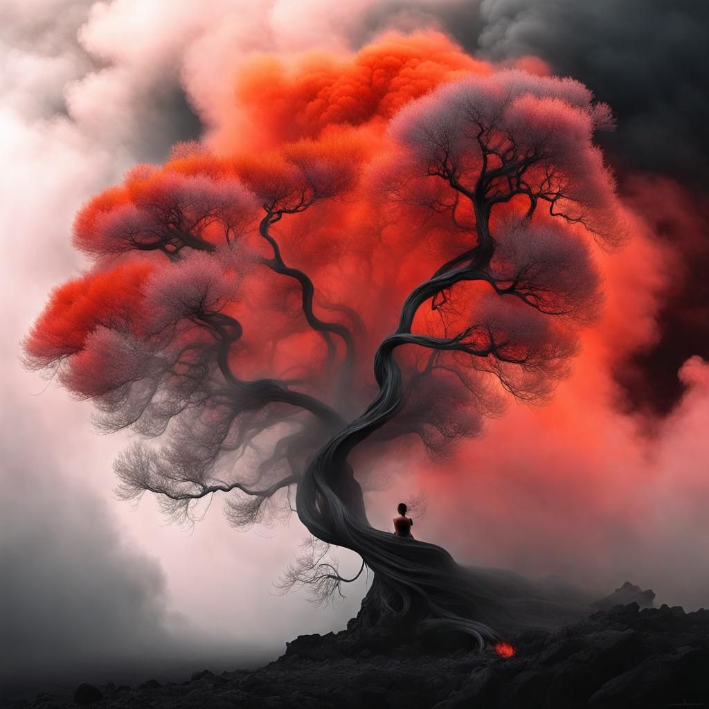 Smokey Tree Soul in a Dark Fantasy Landscape