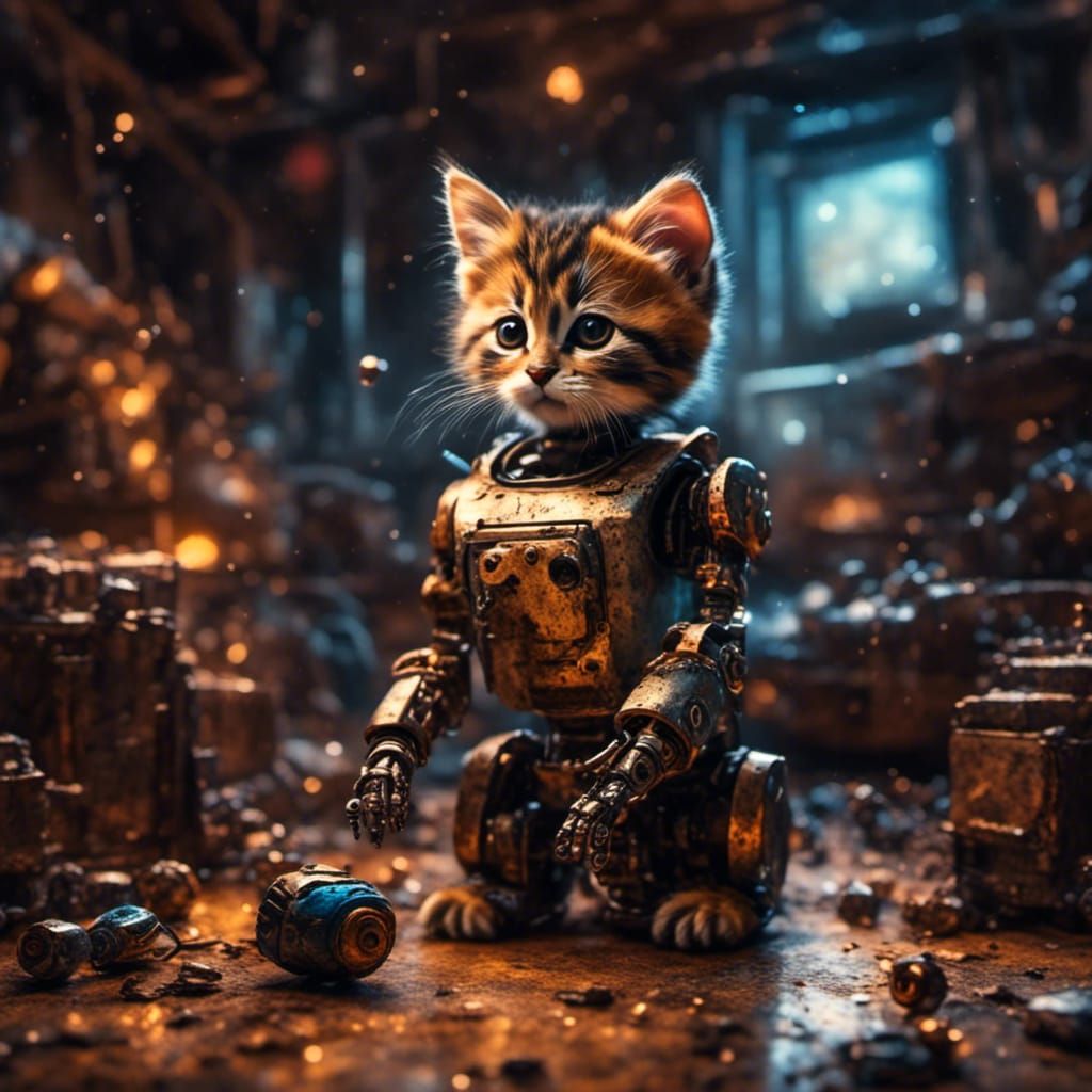 3099 dystopian robot calico kitten