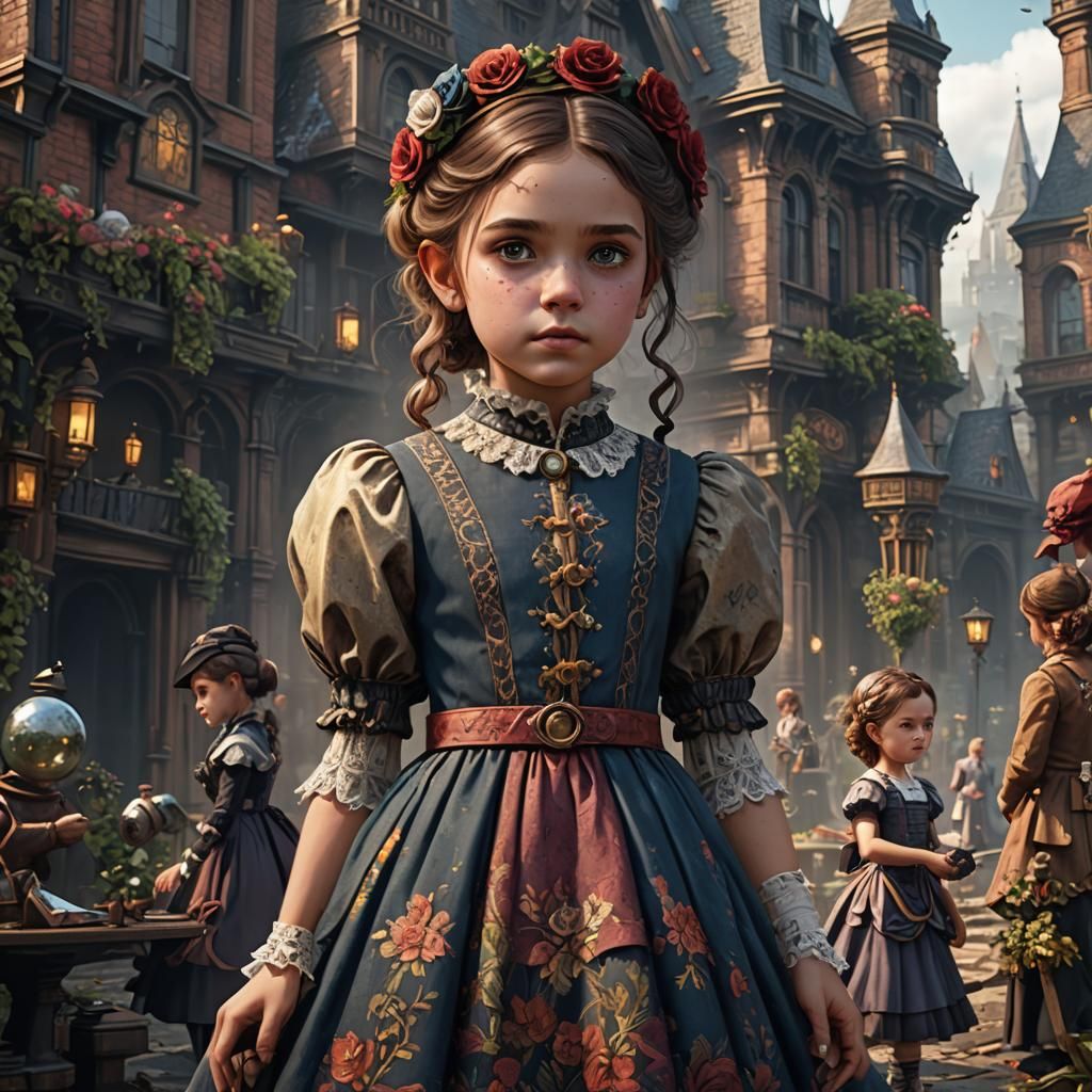Victorian Girl's Gamer Dress: Detailed Matte Painting