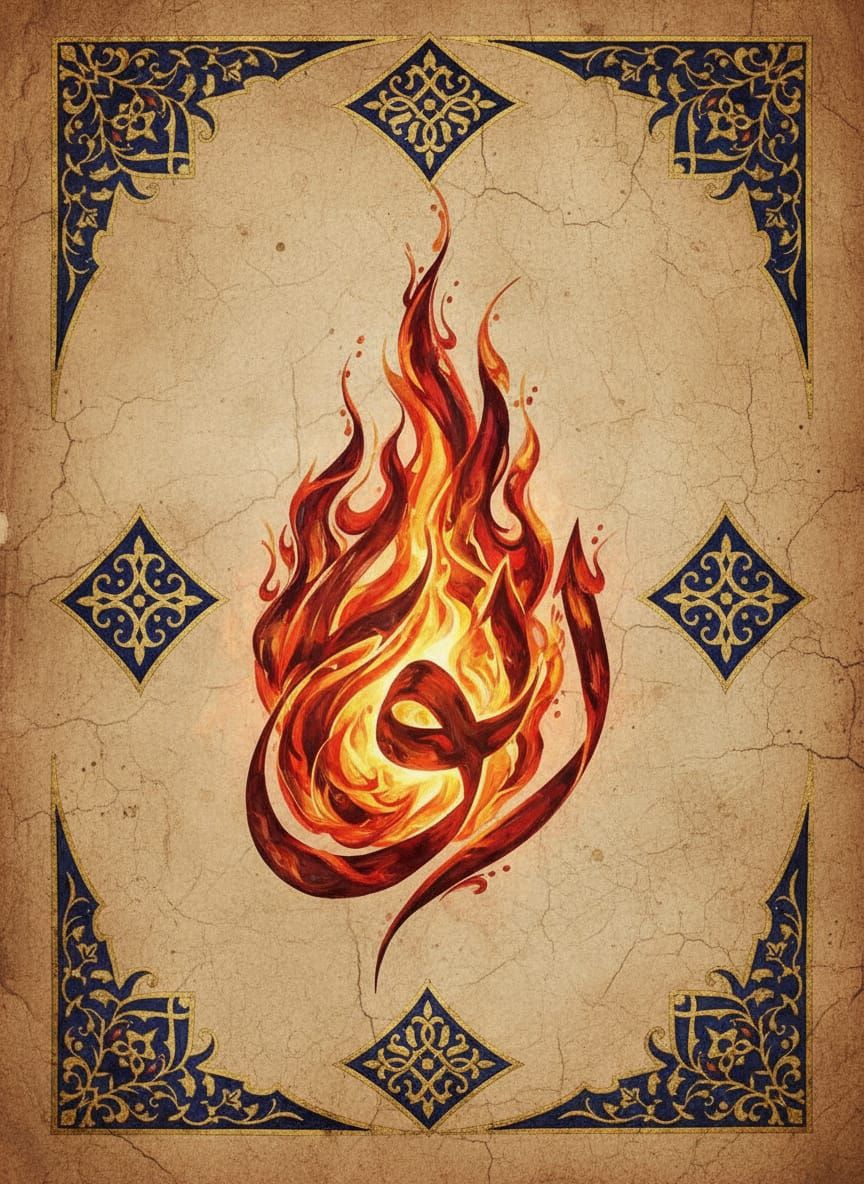 Arabic Fire Script on Ancient Parchment