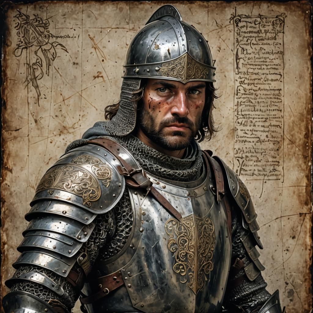Medieval Knight Portrait with Weathered Face