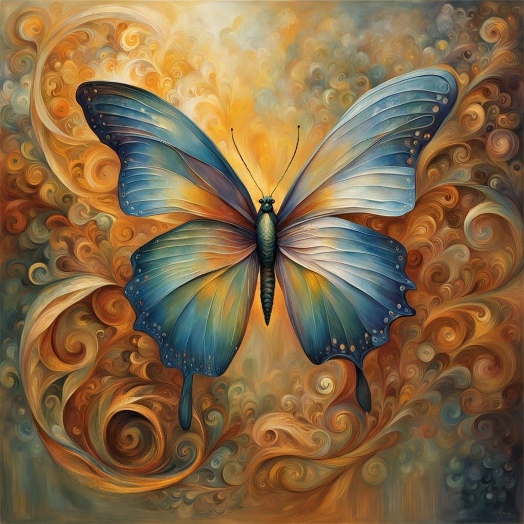 Majestic Butterfly Wings in Golden, Fractal Spiral
