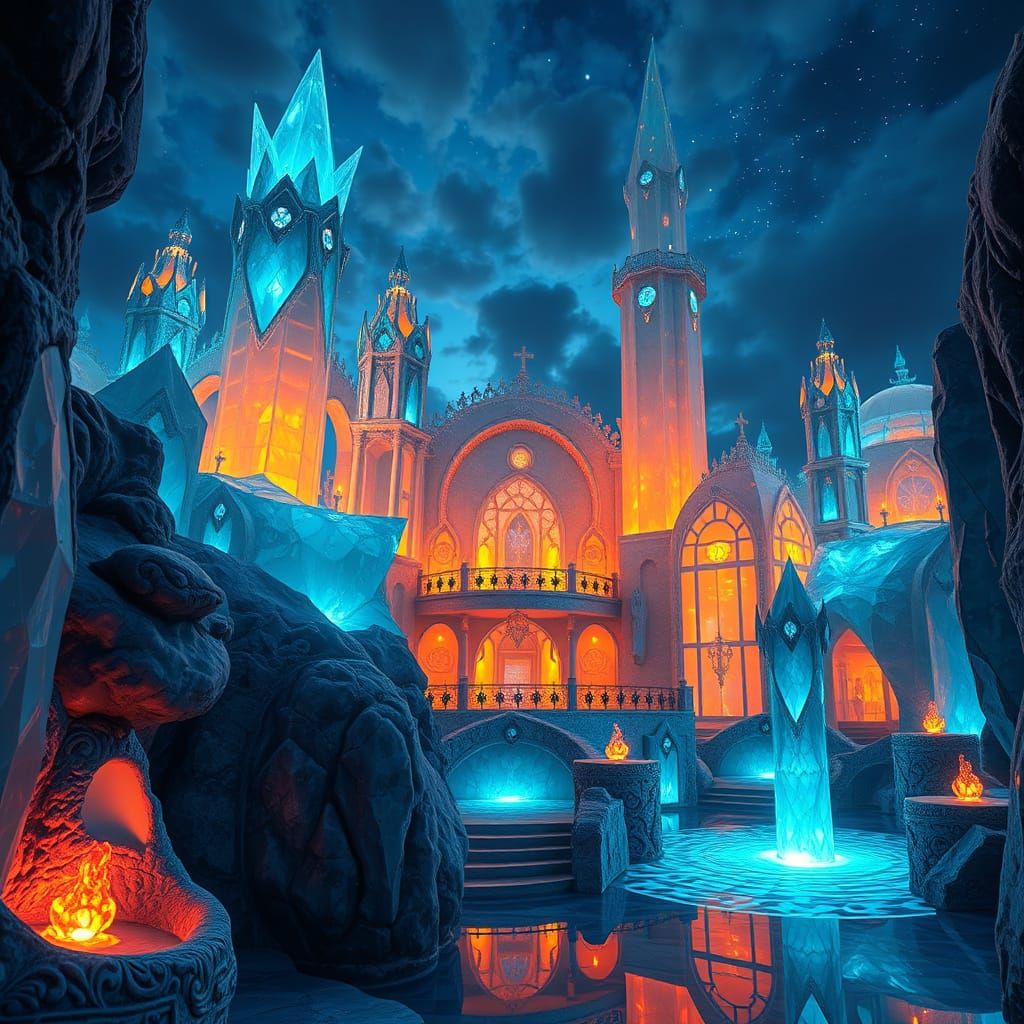 Mystical Crystal Spa Under Nocturnal Skies