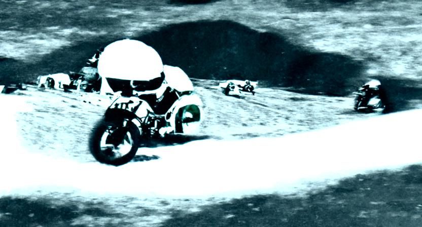 Cold War Motorcycle Racer on Moon Circuit