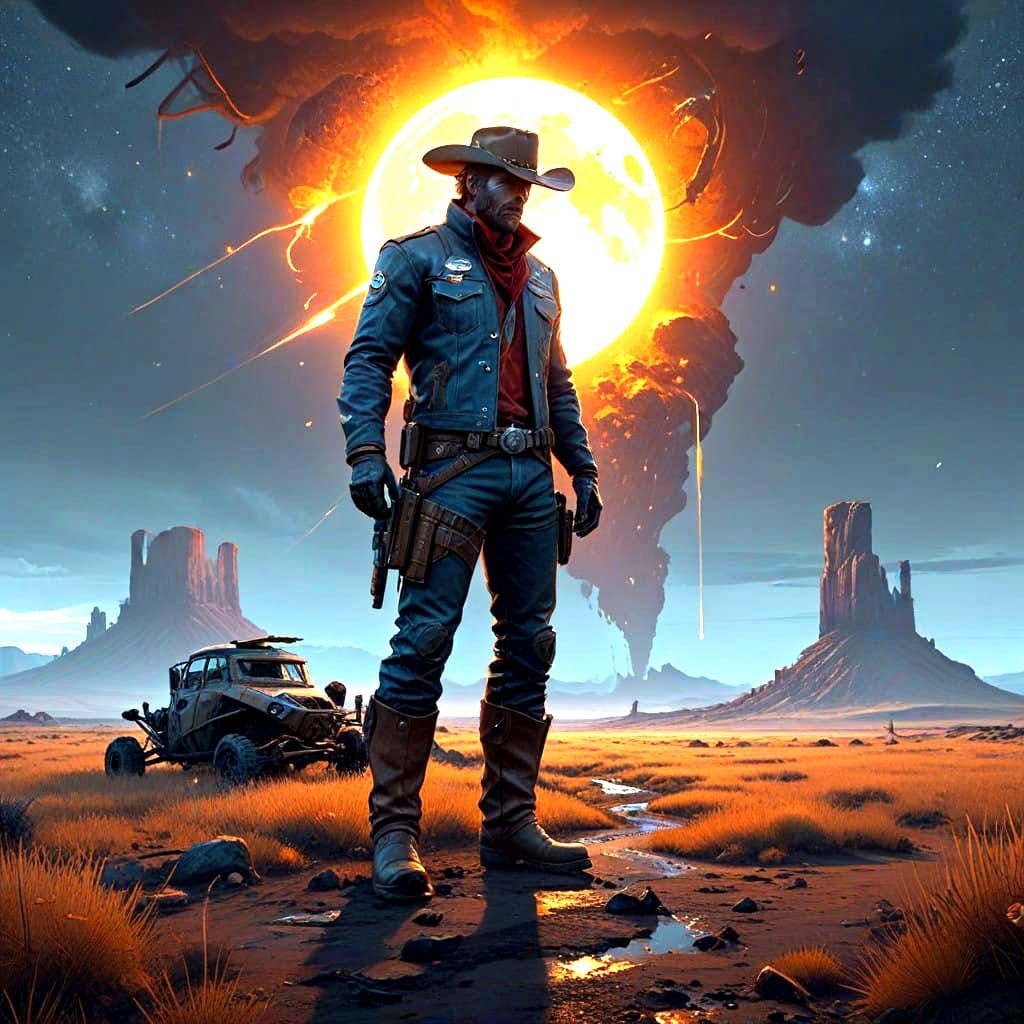 Fantastical Cowboy Ascends to Outer Space