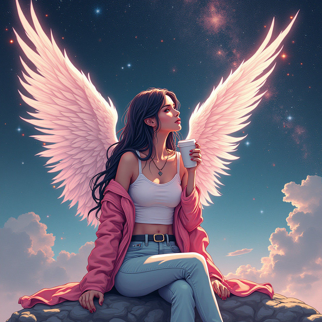 Celestial Hipster Archangel Sipping Coffee: Fantasy Concept ...
