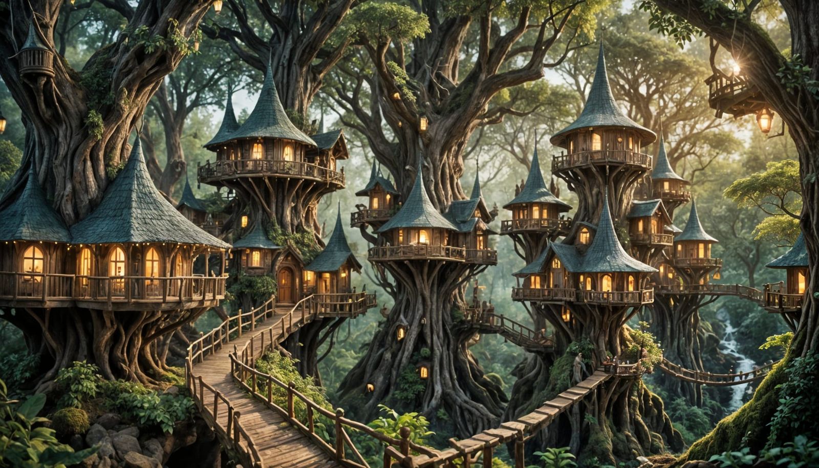 Enchanted Elven Village in Forest, Professional Photography
