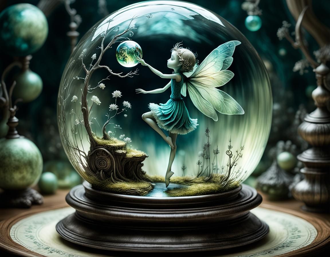 Fairy Dancing in Orb: Surreal Alcohol Ink Art