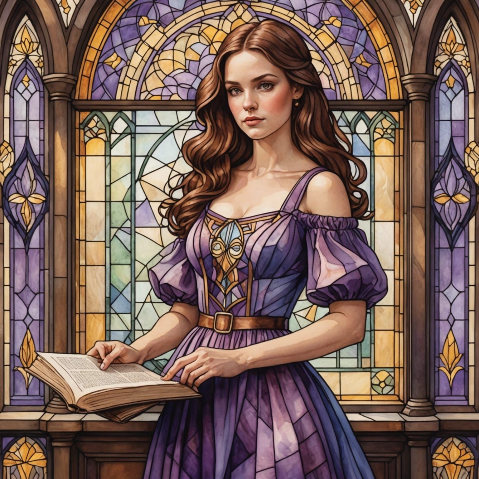 Watercolor Portrait of Woman Reading by Window