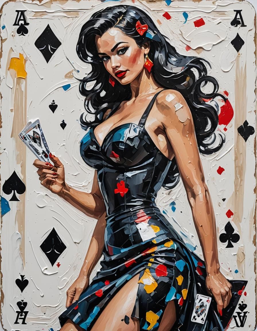 Pinup Girl on Ace of Spades in Expressionist Style