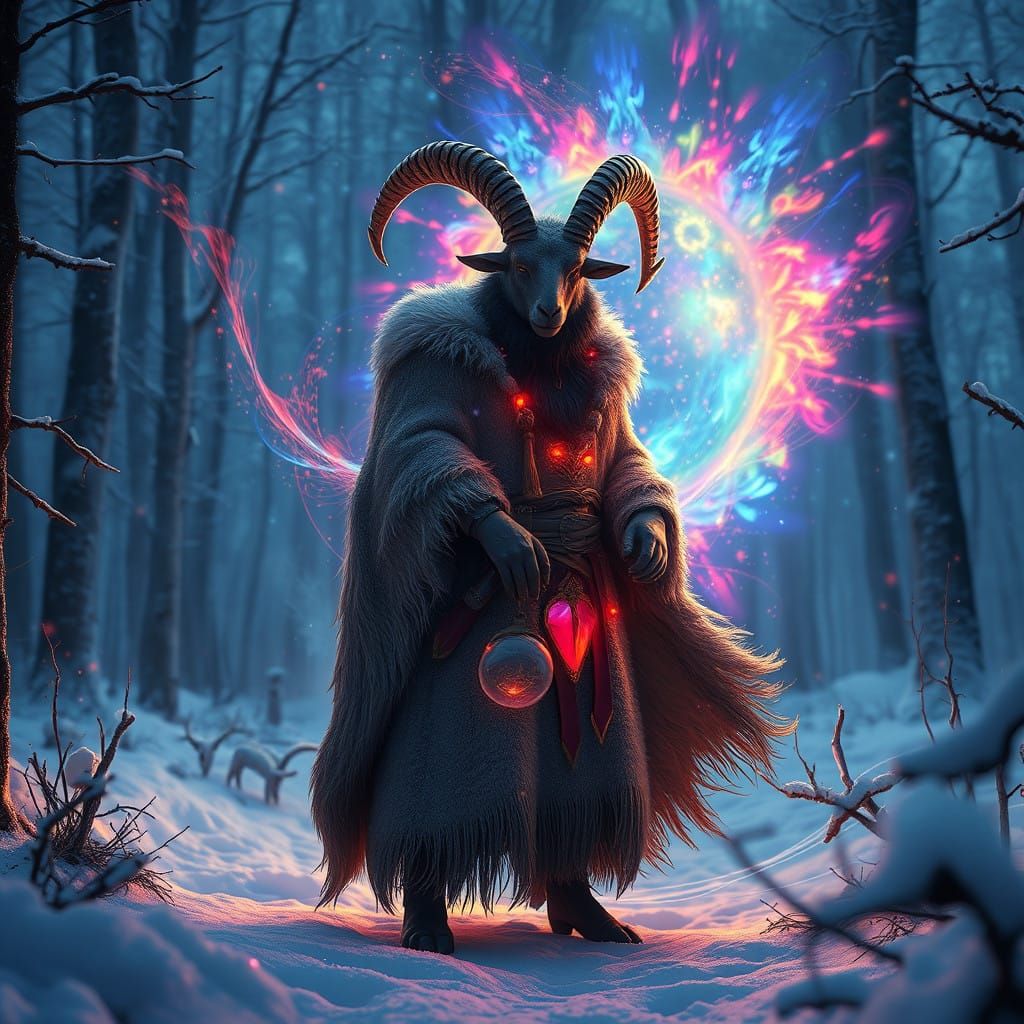 Majestic Horned Figure in Winter Solstice Splendor