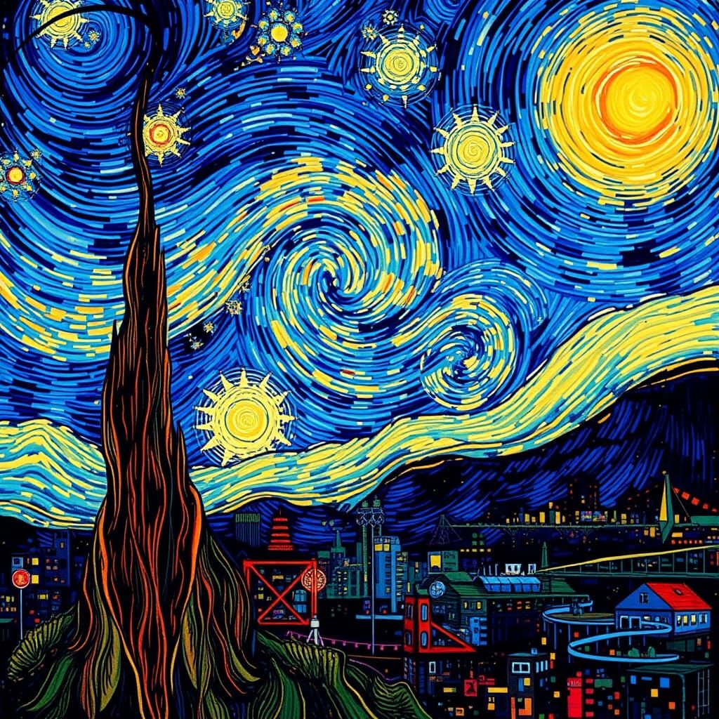 Biopunk Cyberpunk Van Gogh-Inspired Artwork