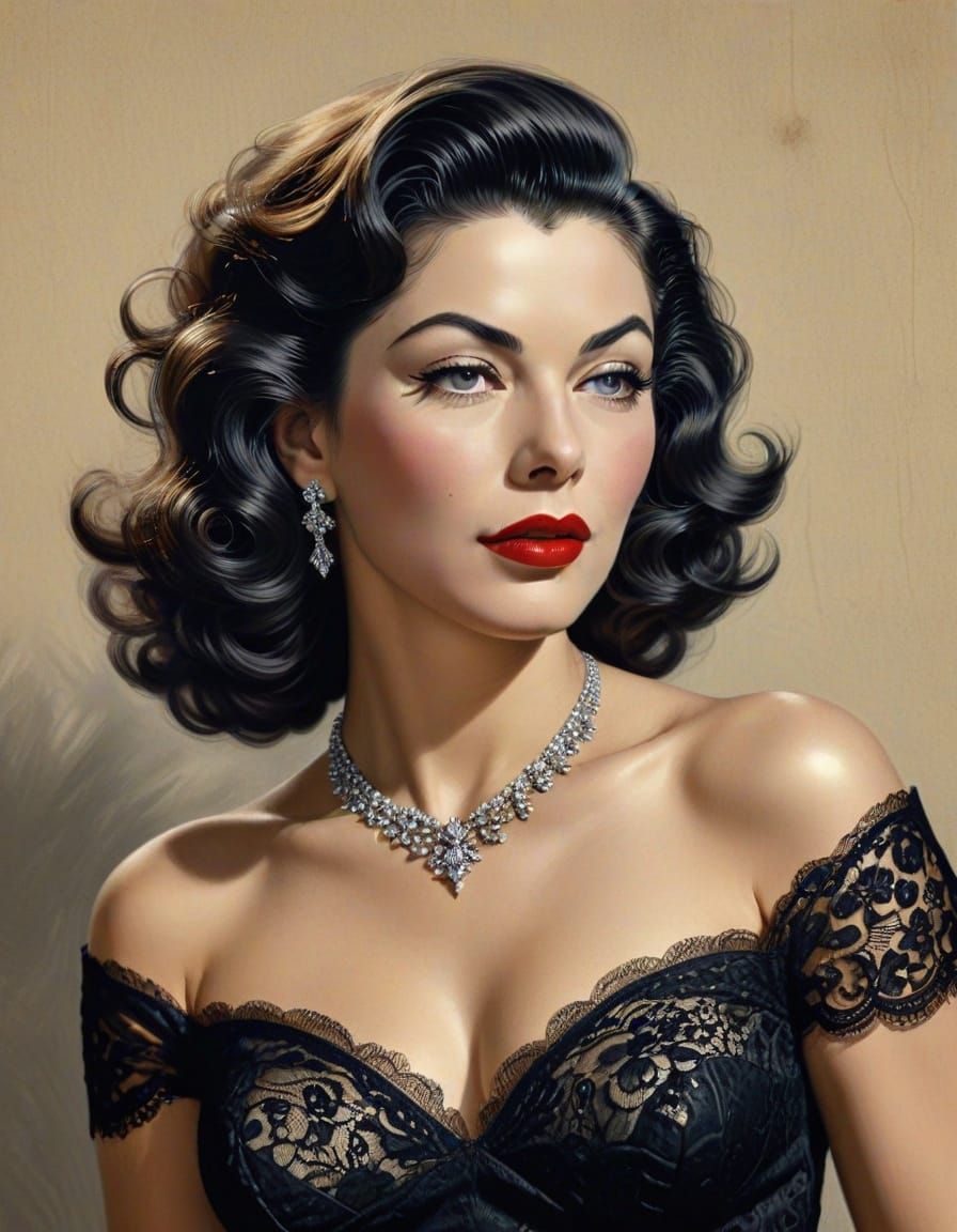 Ava Gardner Graphite Portrait in 1950s Glamour
