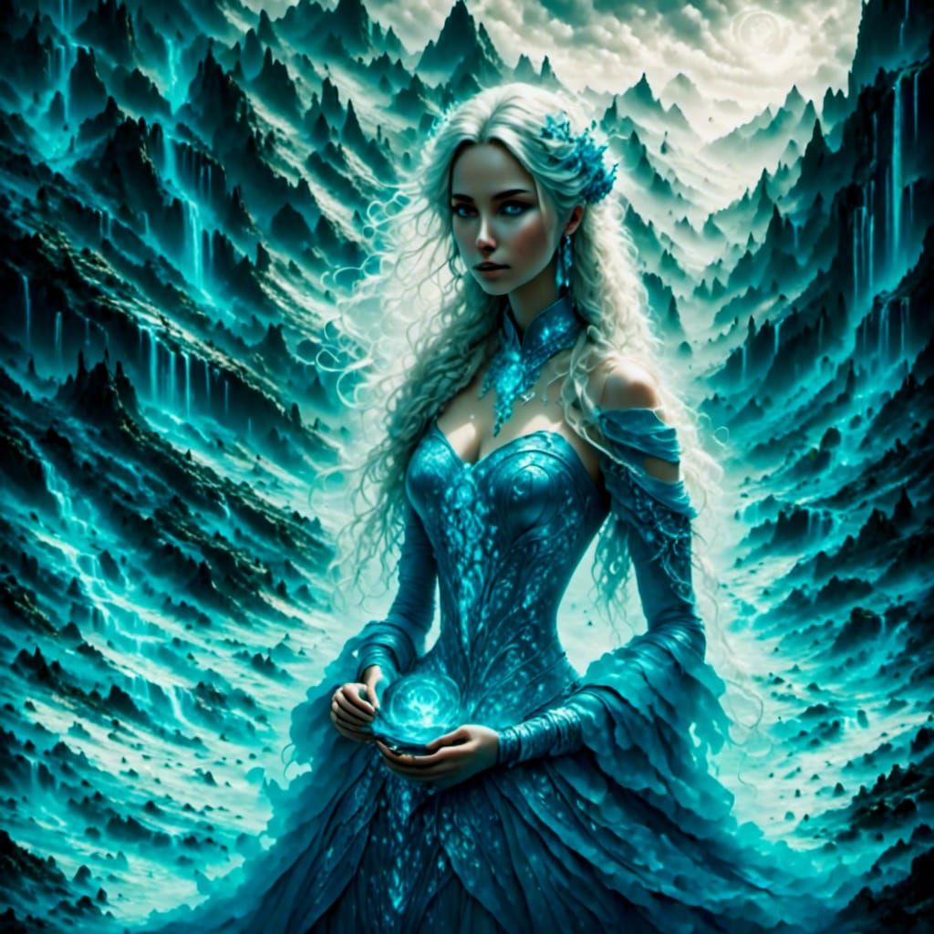 Ethereal Snow Goddess with Glowing Runes