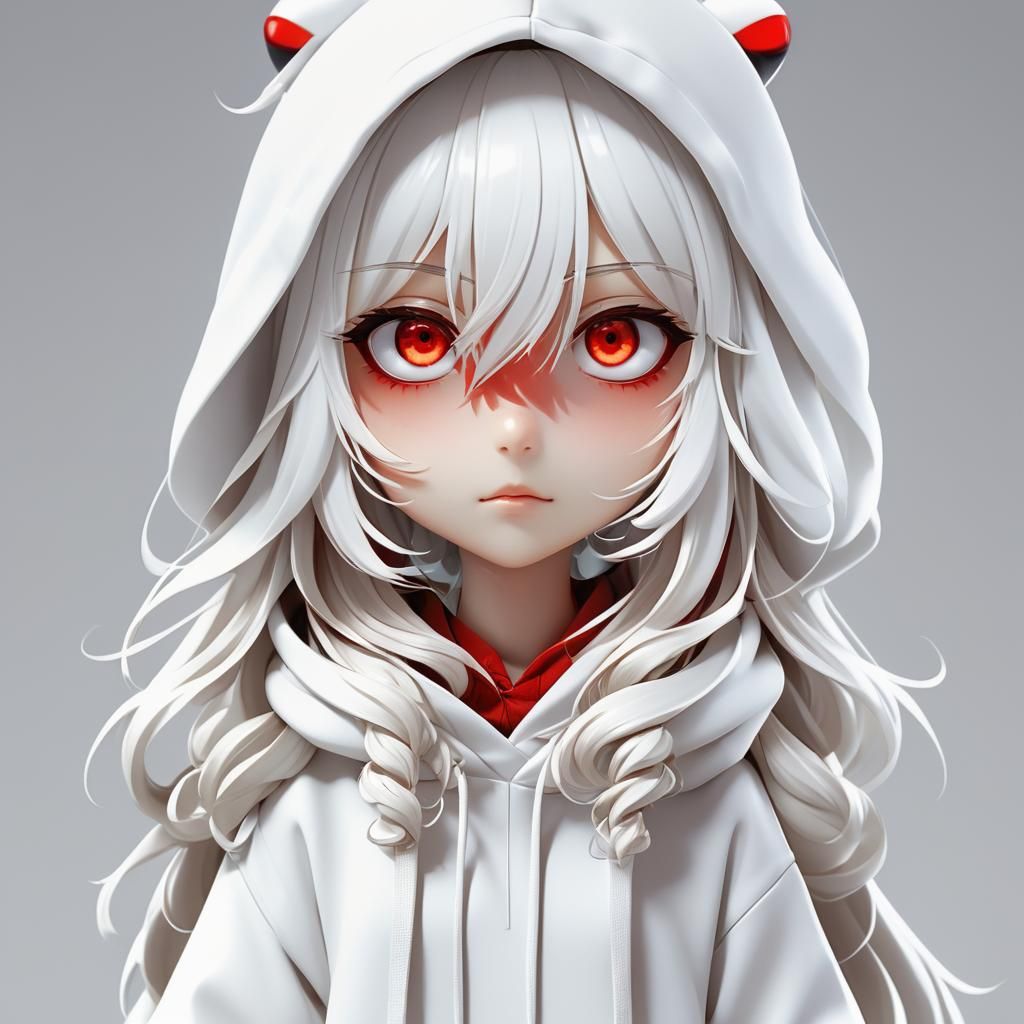 Cute Anime Character in Oversized Hoodie, Digital Art
