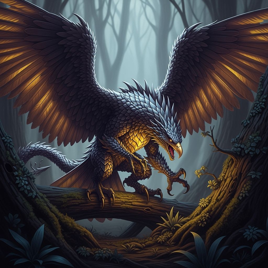 Dragon-Eagle Hybrid Hunting in Mystic Forest