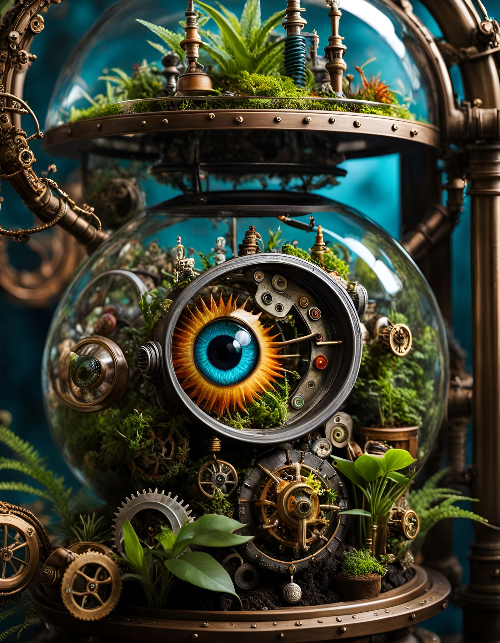Steampunk Goblincore Terrarium with Eye Theme