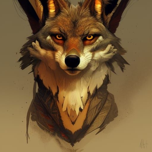 Demonic Eldritch Coyote Portrait in Hyperdetailed Style