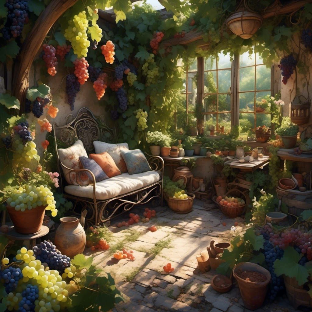 Cozy Garden Seating Area in Hyperreal Style