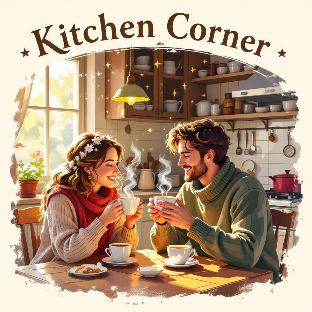 Magical Kitchen Corner Portrait with Coffee and Stars
