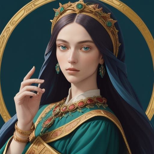 Elegant Renaissance Noblewoman in Cinematic Illuminated Maio...