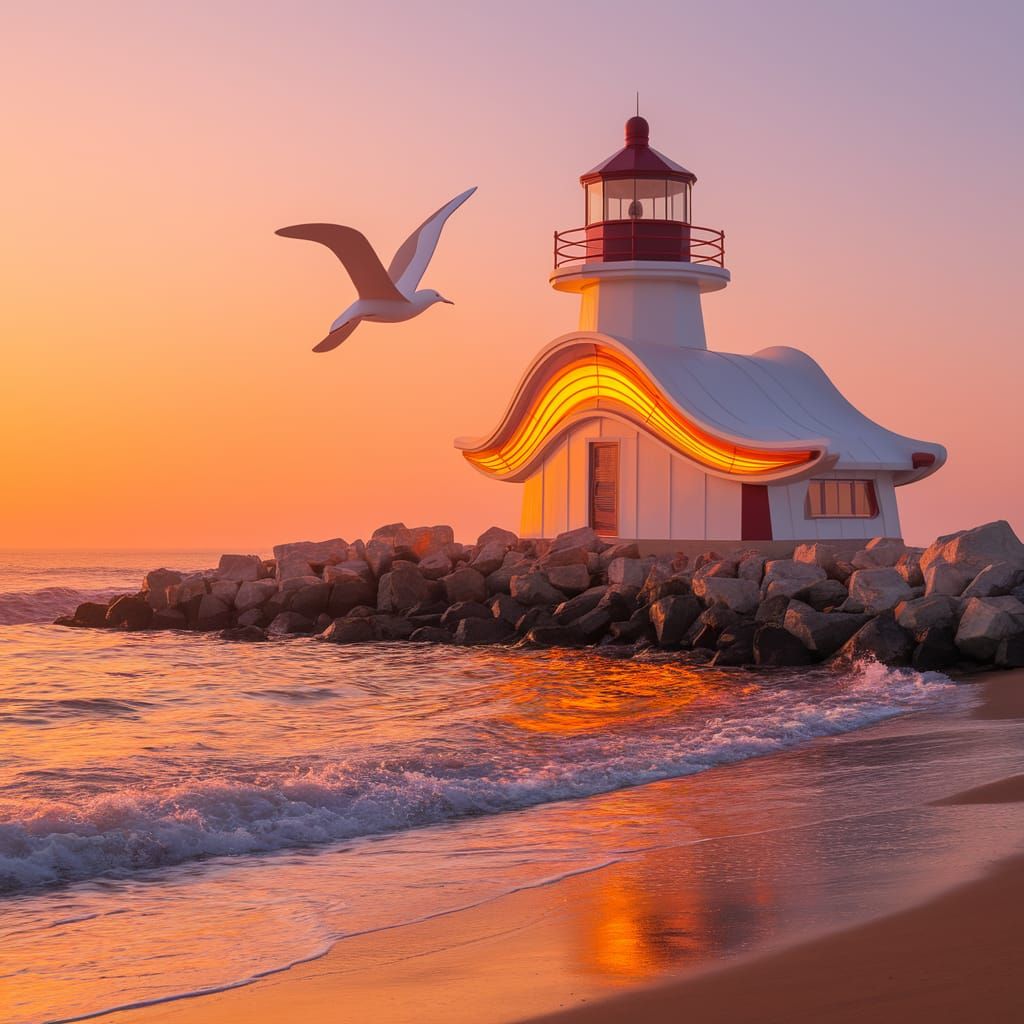 Googie Lighthouse at Sunset: Mid-Century Modern Architecture