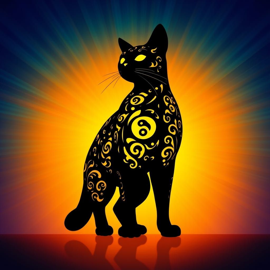 Majestic Black Cat Silhouette with Radial Gradient