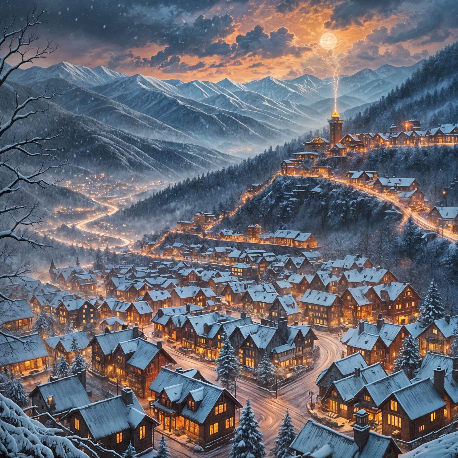 Snowy Gatlinburg View from Anakeesta: Matte Painting