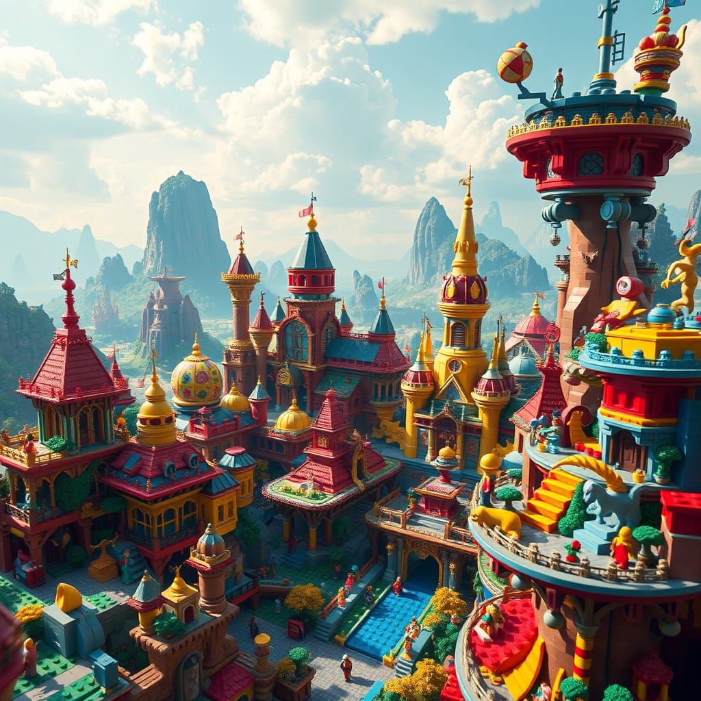Vibrant Lego Wonders in a Fantastical Landscape