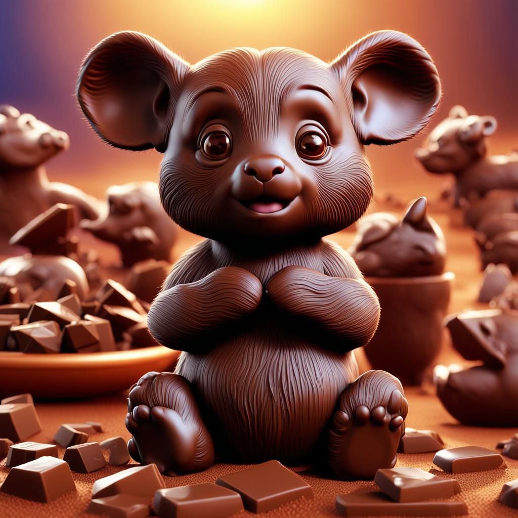 Chocolate Baby Animals in Detailed 3D Digital Art