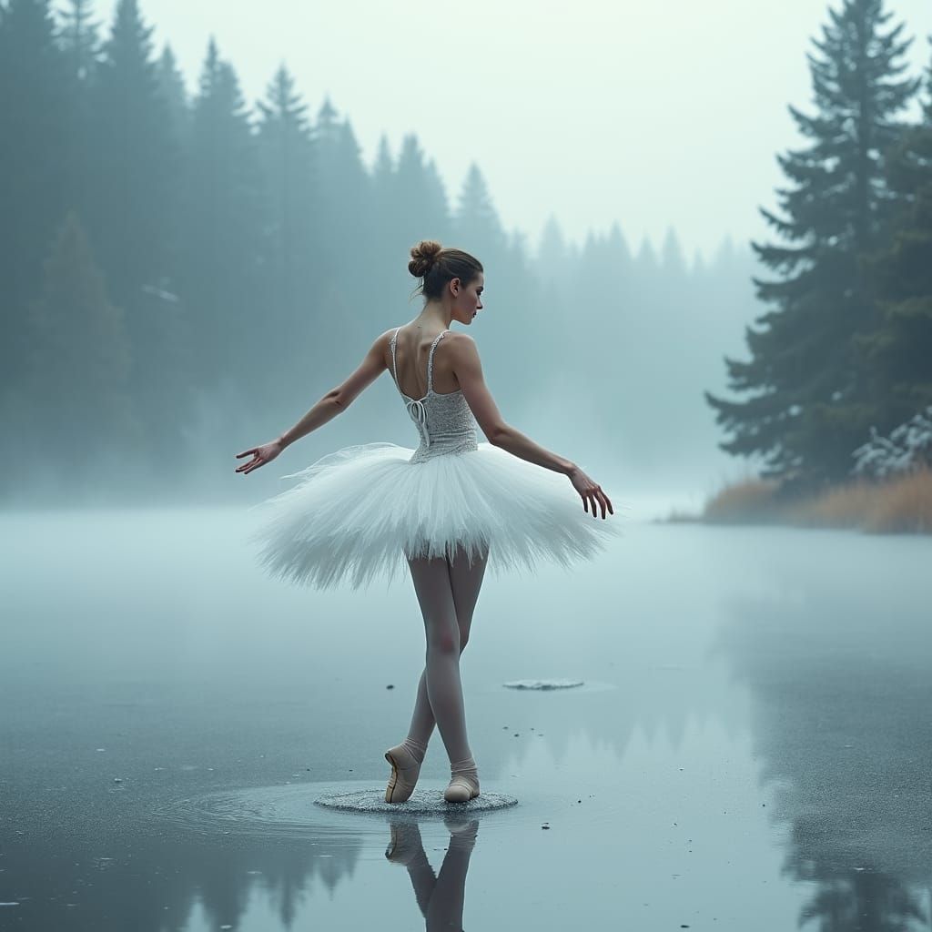 beautiful ballet dancer on iced lake