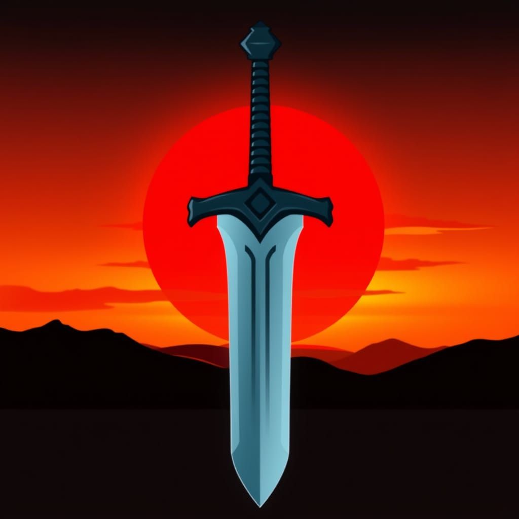 Epic Sword Battles Against a Fiery Sunset Landscape