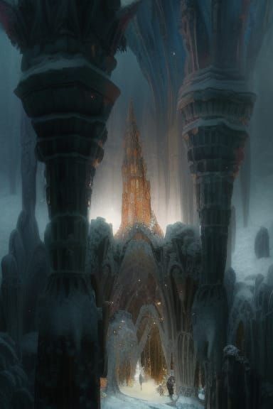 Crystal Cave Winterscape with Castle Ruins