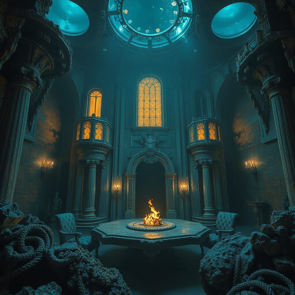 Underwater Beaux-Arts Mansion in Deep Sea Colors