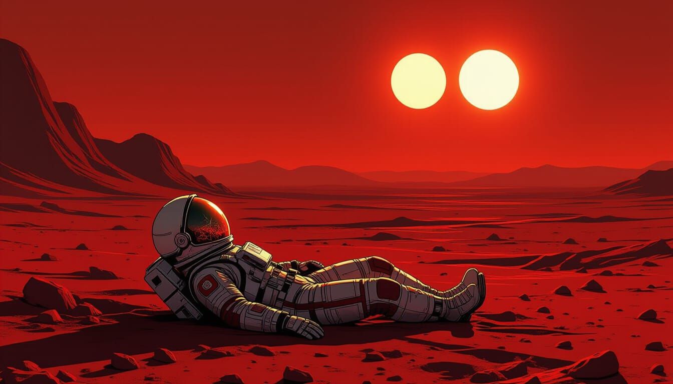 Tragic Astronaut on Blood-Red Alien World