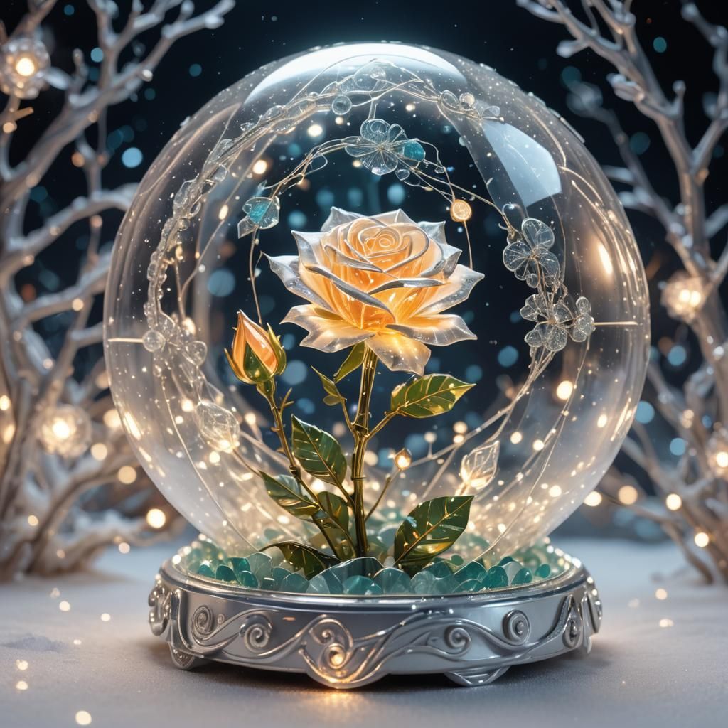 Circuit Board Rose in Snowglobe: Cyberpunk Digital Art