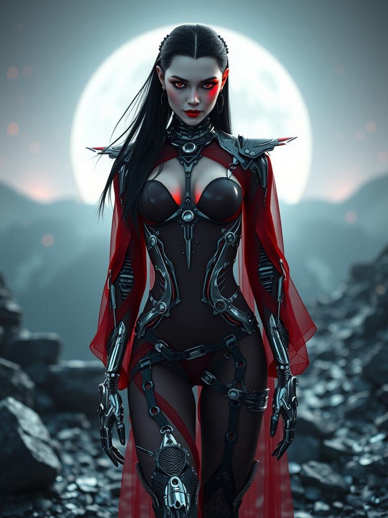 Cyborg Vampire in Futuristic Sci-Fi Landscape