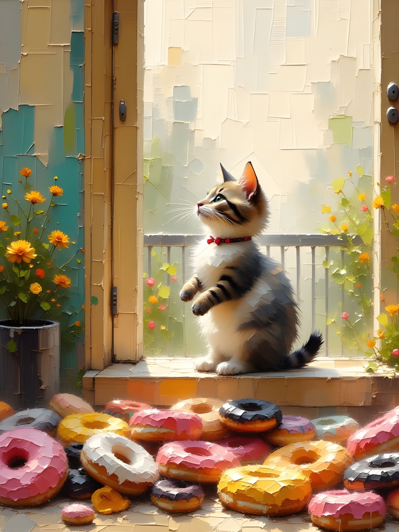 Cute Cat Pushing Donuts Off Balcony